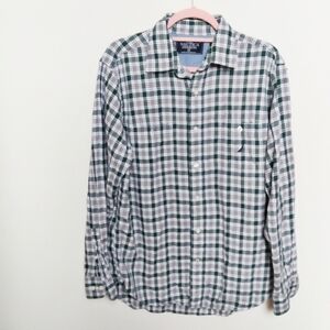 Nautica Green and White Long Sleeve Plaid Button Front Shirt Size Medium